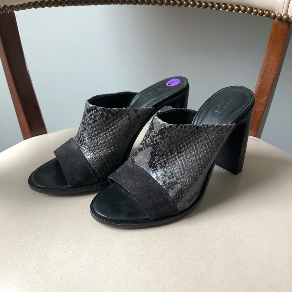 Rag & Bone black/grey snake print chunky heels